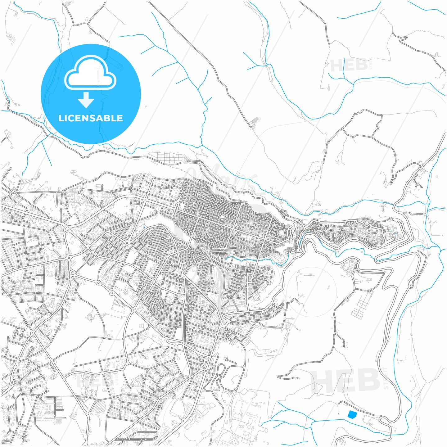 Ragusa, Sicily, Italy, city map with high quality roads.