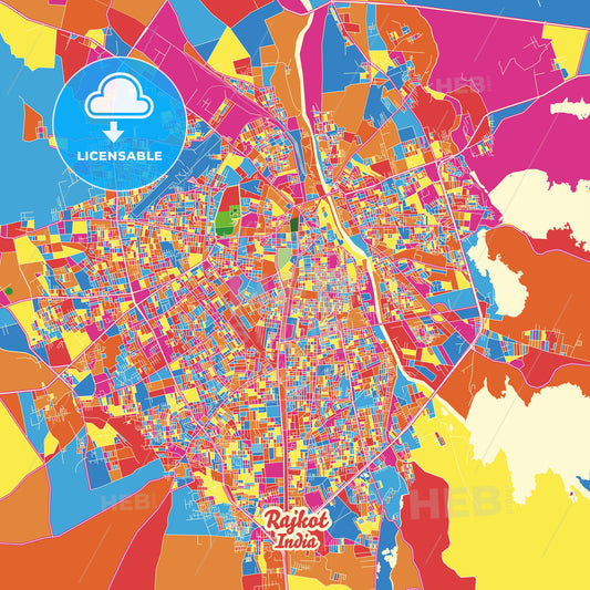 Rajkot, India Crazy Colorful Street Map Poster Template - HEBSTREITS Sketches