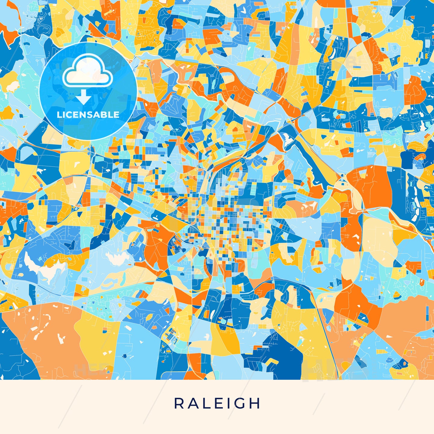 Raleigh colorful map poster template