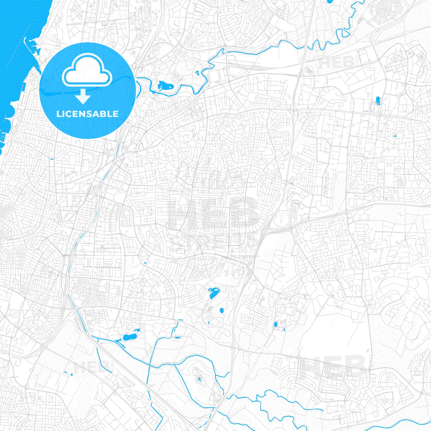 Ramat Gan, Israel PDF vector map with water in focus