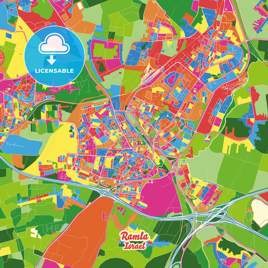Ramla, Israel Crazy Colorful Street Map Poster Template - HEBSTREITS Sketches
