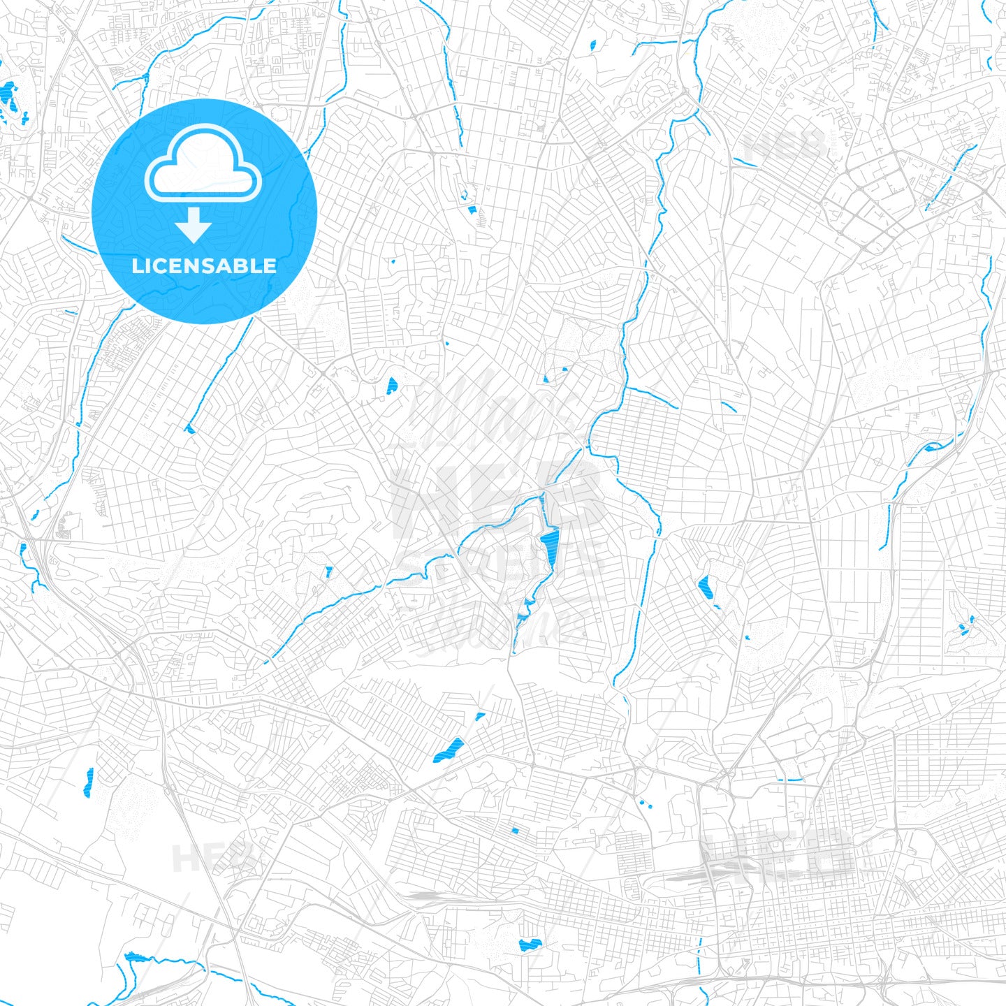 Randburg, South Africa PDF vector map with water in focus