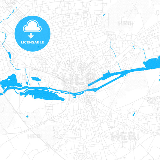 Randers, Denmark PDF vector map with water in focus