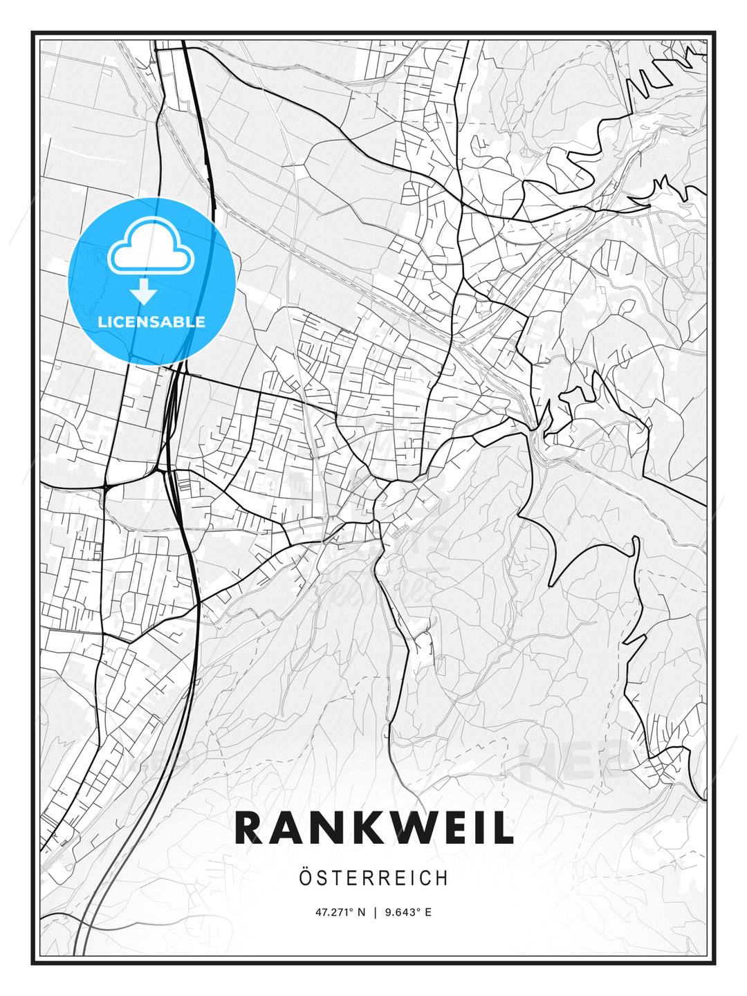 Rankweil, Austria, Modern Print Template in Various Formats - HEBSTREITS Sketches