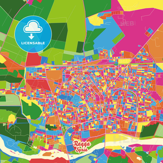 Raqqa, Syria Crazy Colorful Street Map Poster Template - HEBSTREITS Sketches