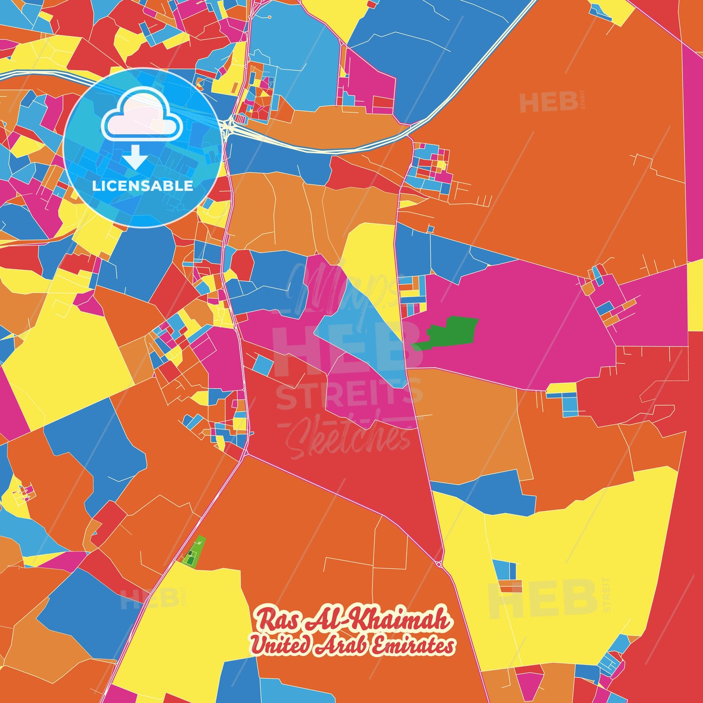 Ras al-Khaimah  , United Arab Emirates Crazy Colorful Street Map Poster Template - HEBSTREITS Sketches