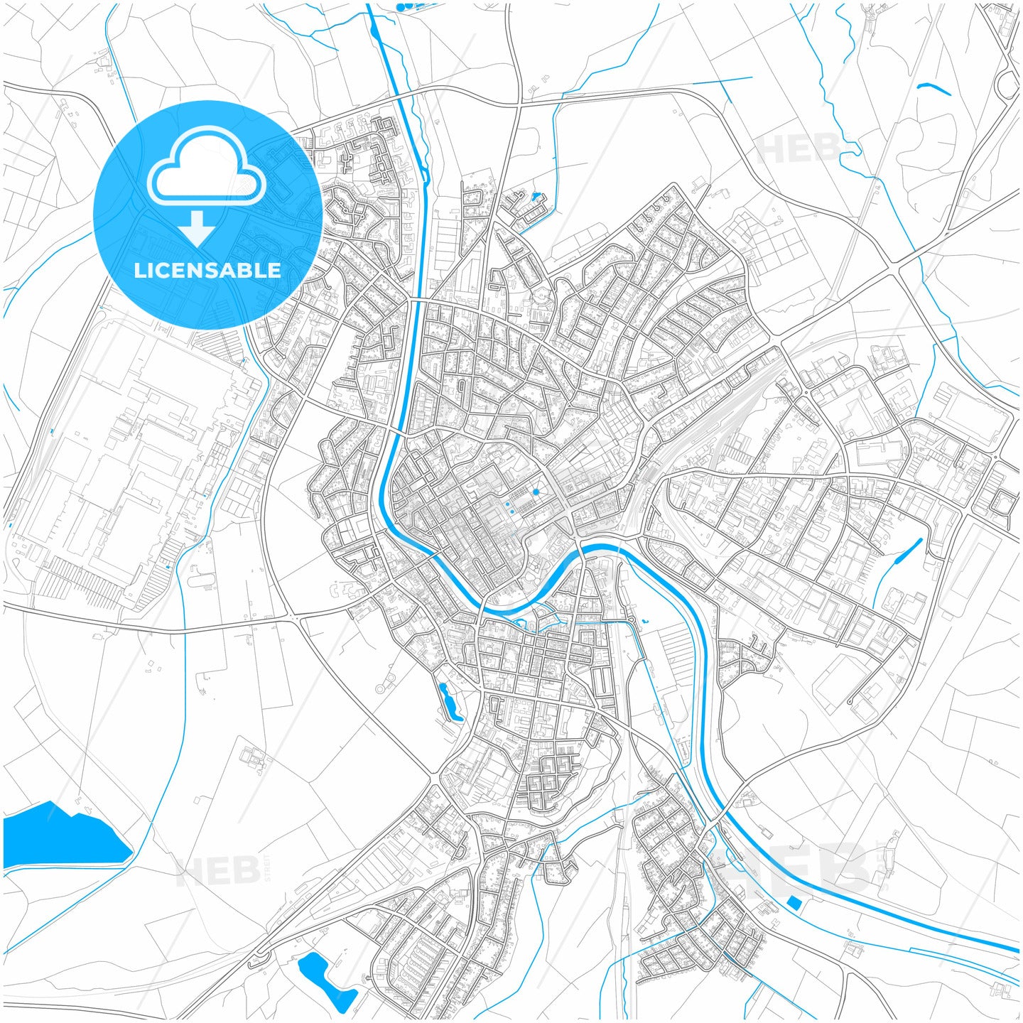 Rastatt, Baden-Wuerttemberg, Germany, city map with high quality roads.