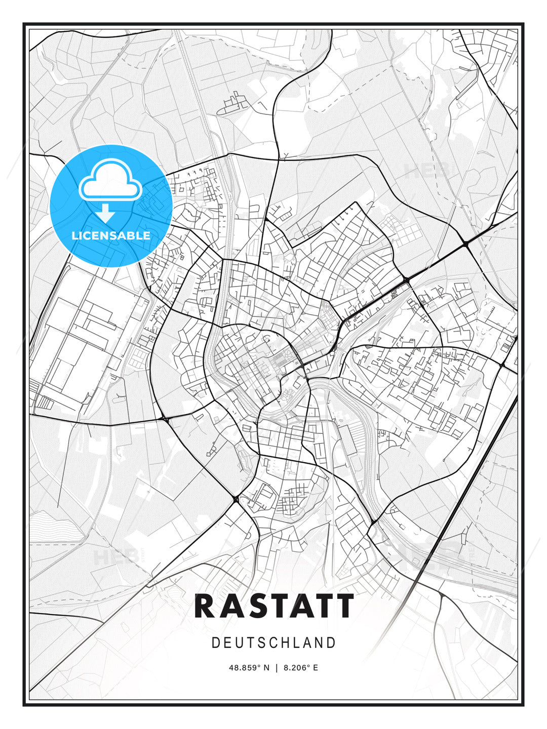 Rastatt, Germany, Modern Print Template in Various Formats - HEBSTREITS Sketches