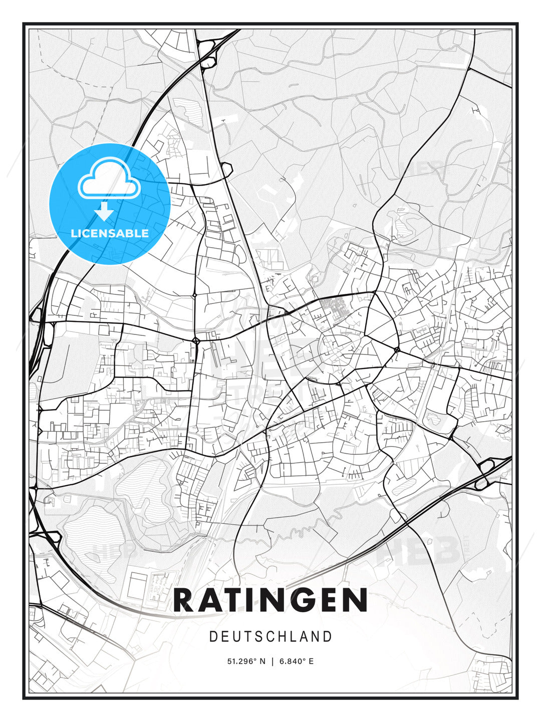 Ratingen, Germany, Modern Print Template in Various Formats - HEBSTREITS Sketches