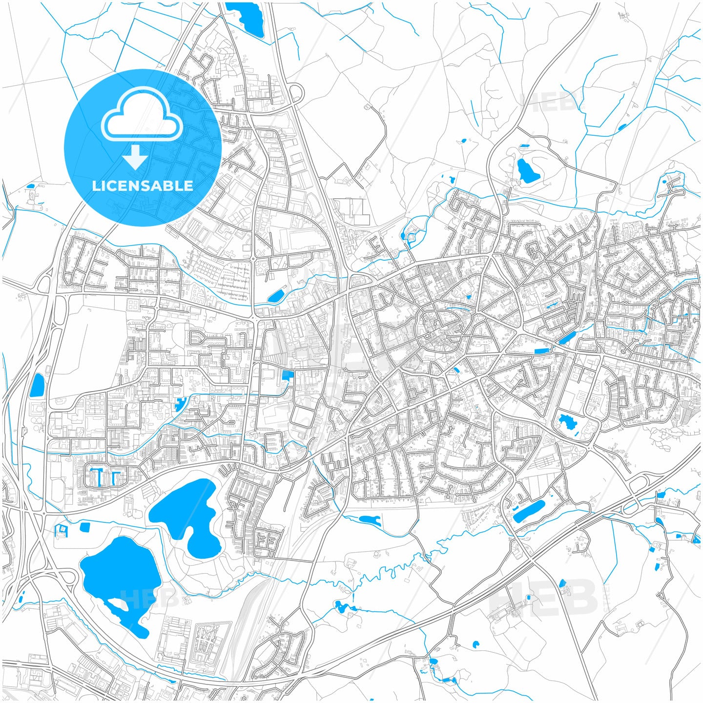 Ratingen, North Rhine-Westphalia, Germany, city map with high quality roads.