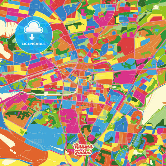 Rauma, Finland Crazy Colorful Street Map Poster Template - HEBSTREITS Sketches