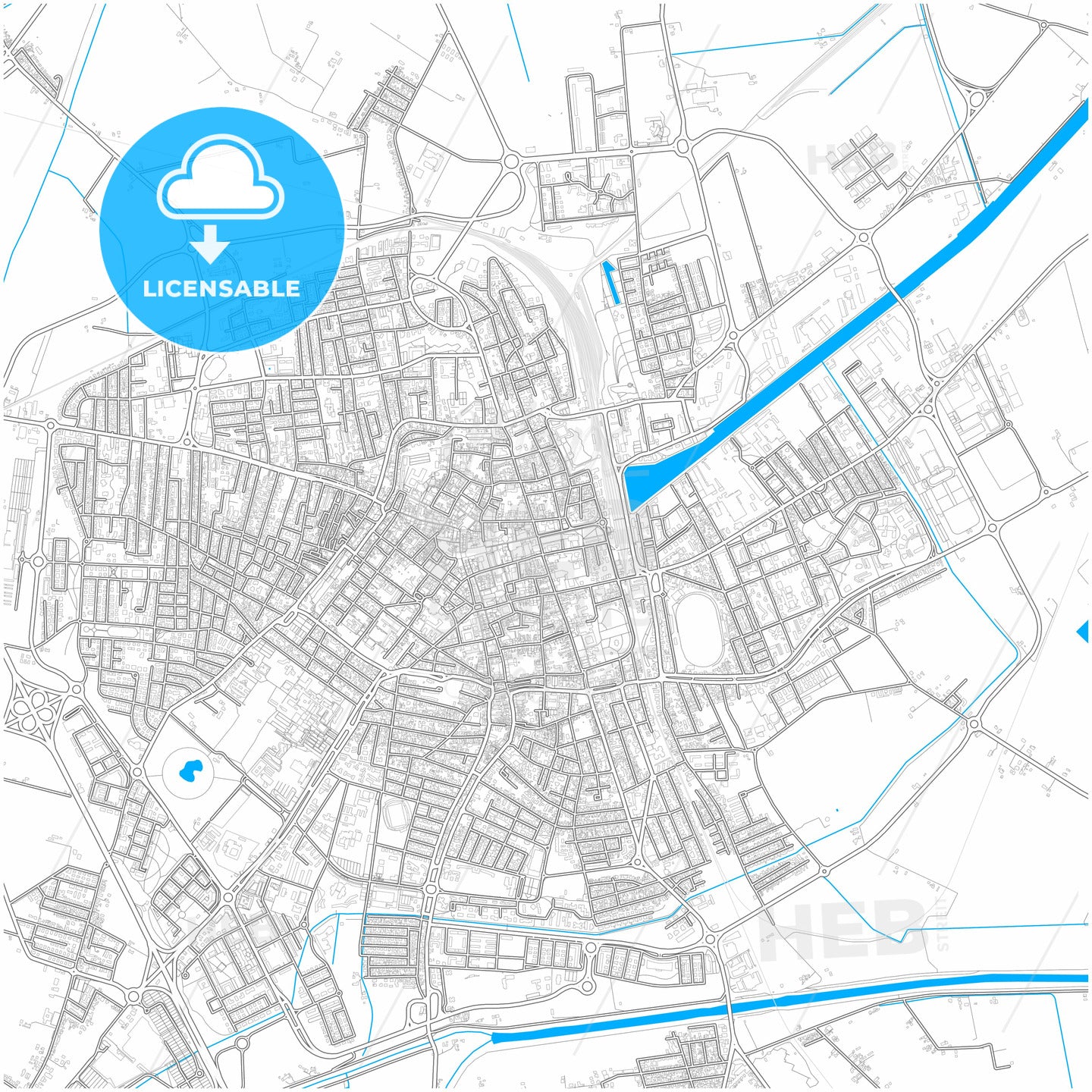 Ravenna, Emilia-Romagna, Italy, city map with high quality roads.