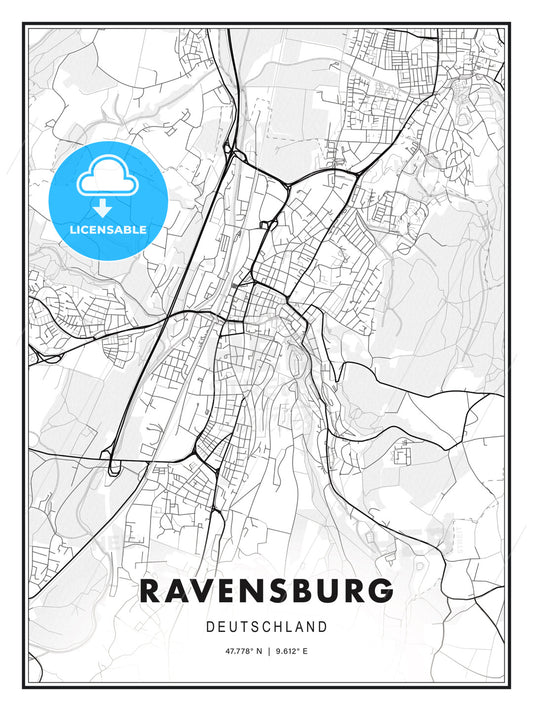 Ravensburg, Germany, Modern Print Template in Various Formats - HEBSTREITS Sketches