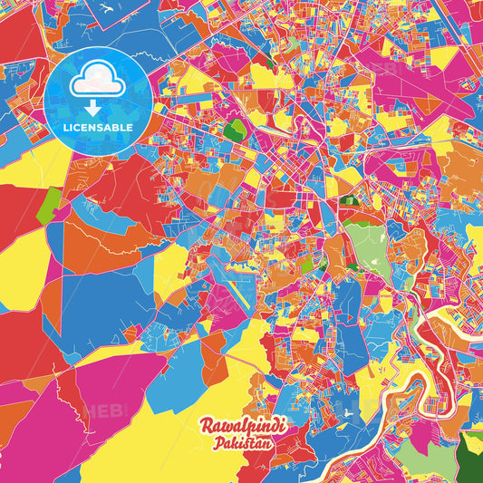 Rawalpindi, Pakistan Crazy Colorful Street Map Poster Template - HEBSTREITS Sketches