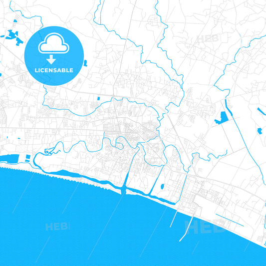 Rayong, Thailand PDF vector map with water in focus
