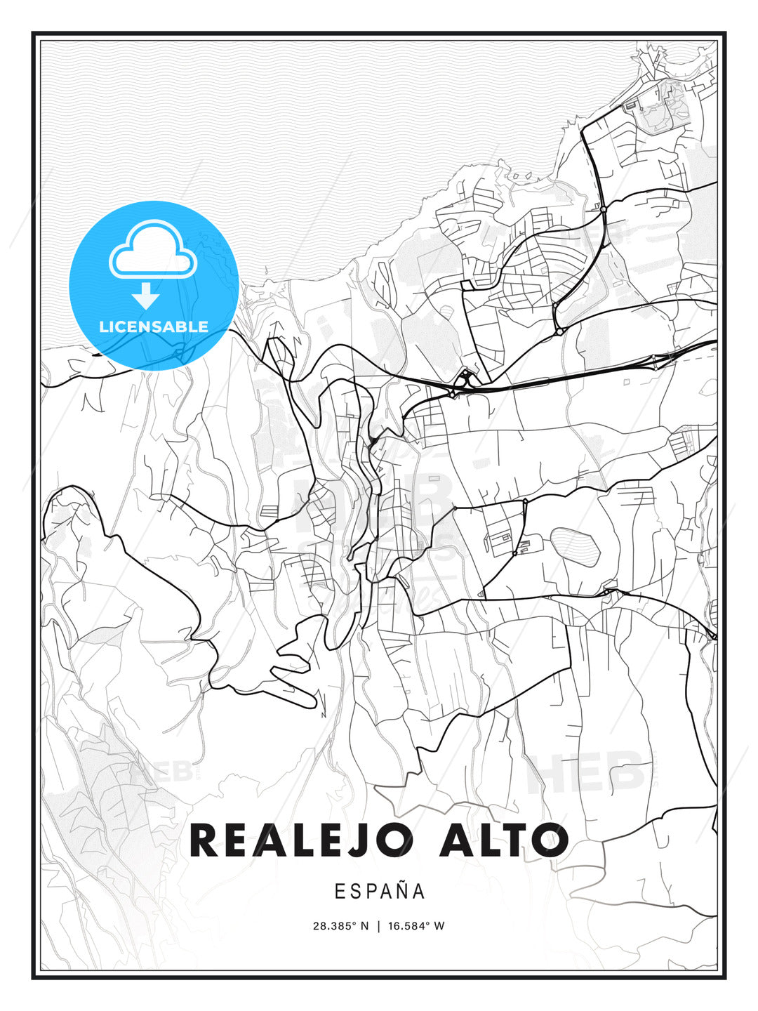 Realejo Alto, Spain, Modern Print Template in Various Formats - HEBSTREITS Sketches