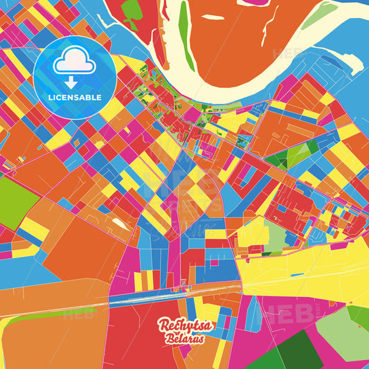 Rechytsa, Belarus Crazy Colorful Street Map Poster Template - HEBSTREITS Sketches