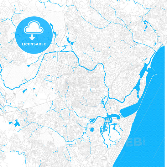 Recife, Brazil PDF vector map with water in focus