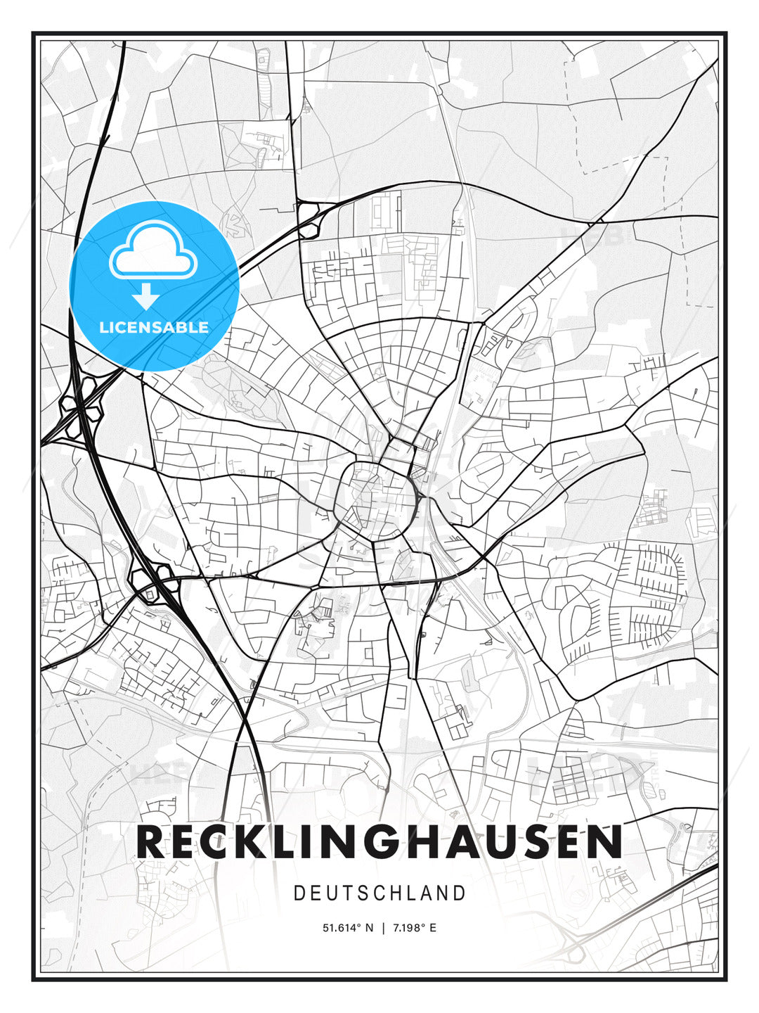 Recklinghausen, Germany, Modern Print Template in Various Formats - HEBSTREITS Sketches