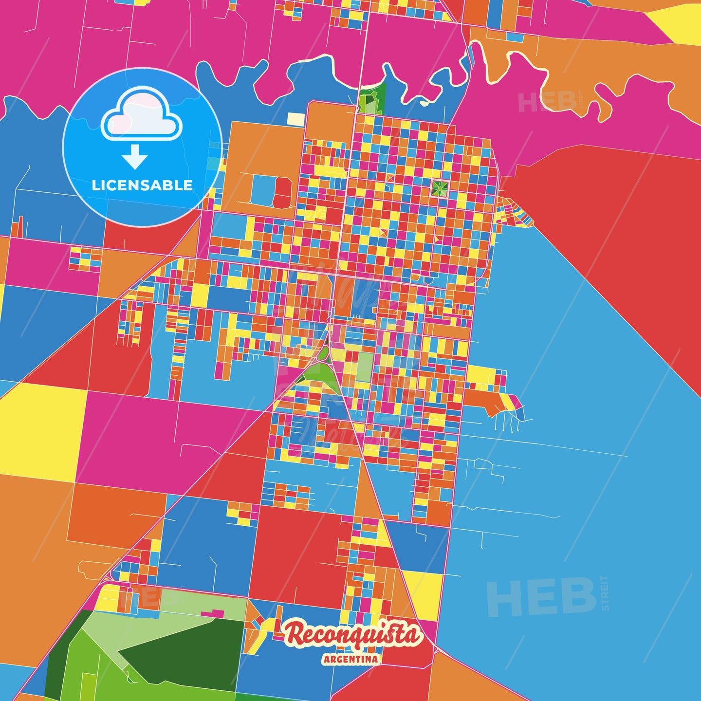 Reconquista, Argentina Crazy Colorful Street Map Poster Template - HEBSTREITS Sketches