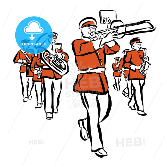 Red Colored Marching Band Illustration – instant download