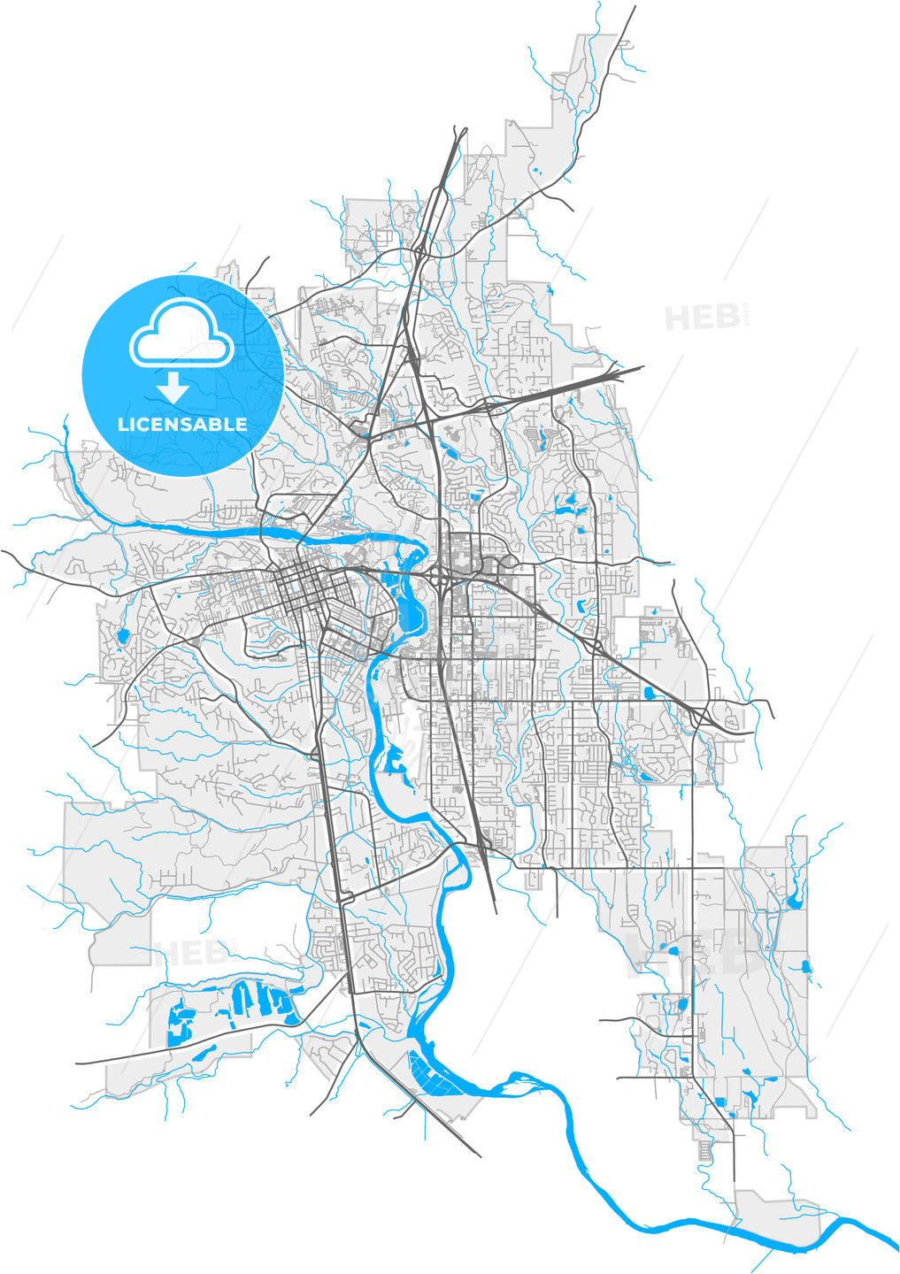 Redding, California, United States, high quality vector map