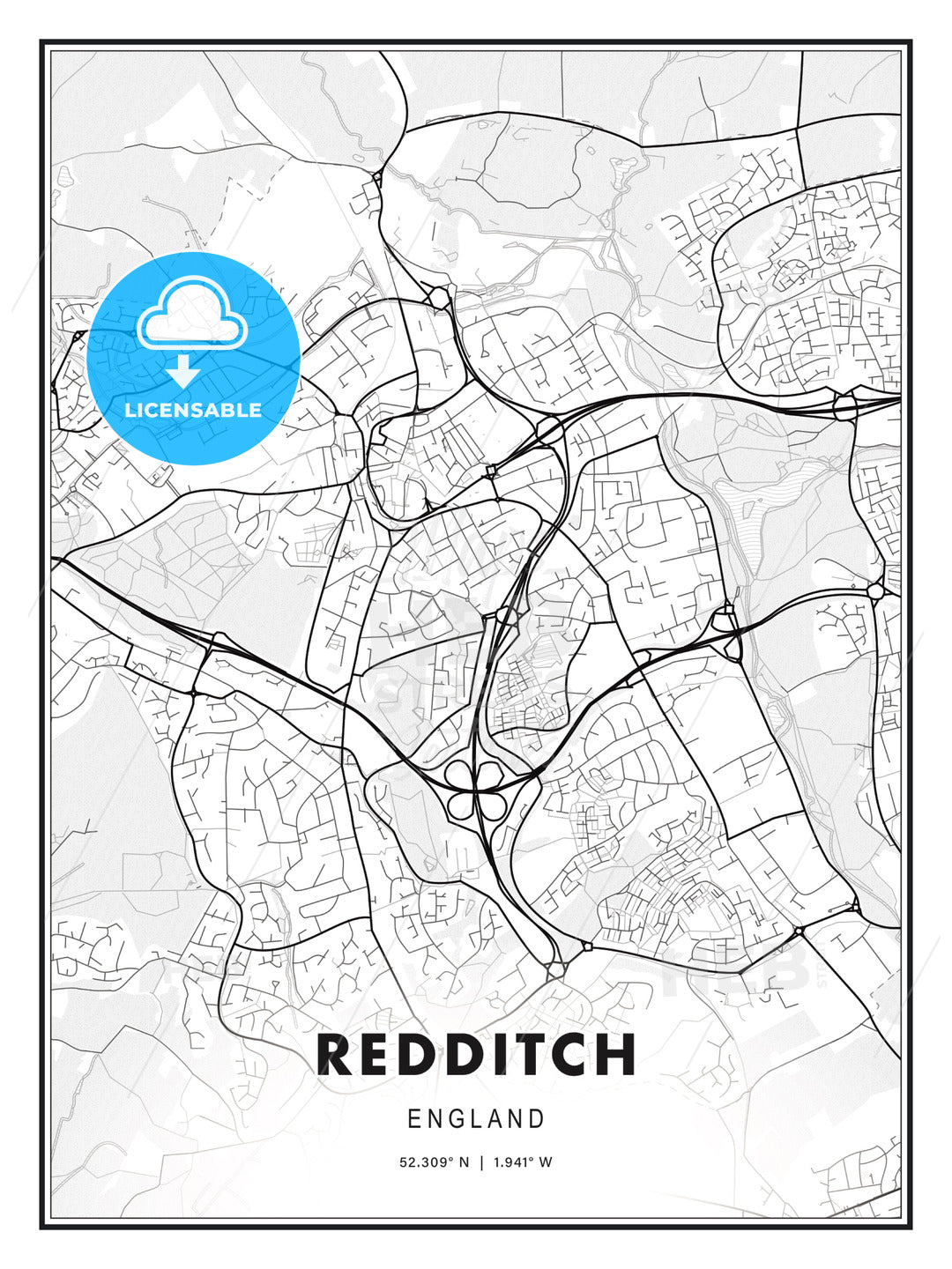 Redditch, England, Modern Print Template in Various Formats - HEBSTREITS Sketches