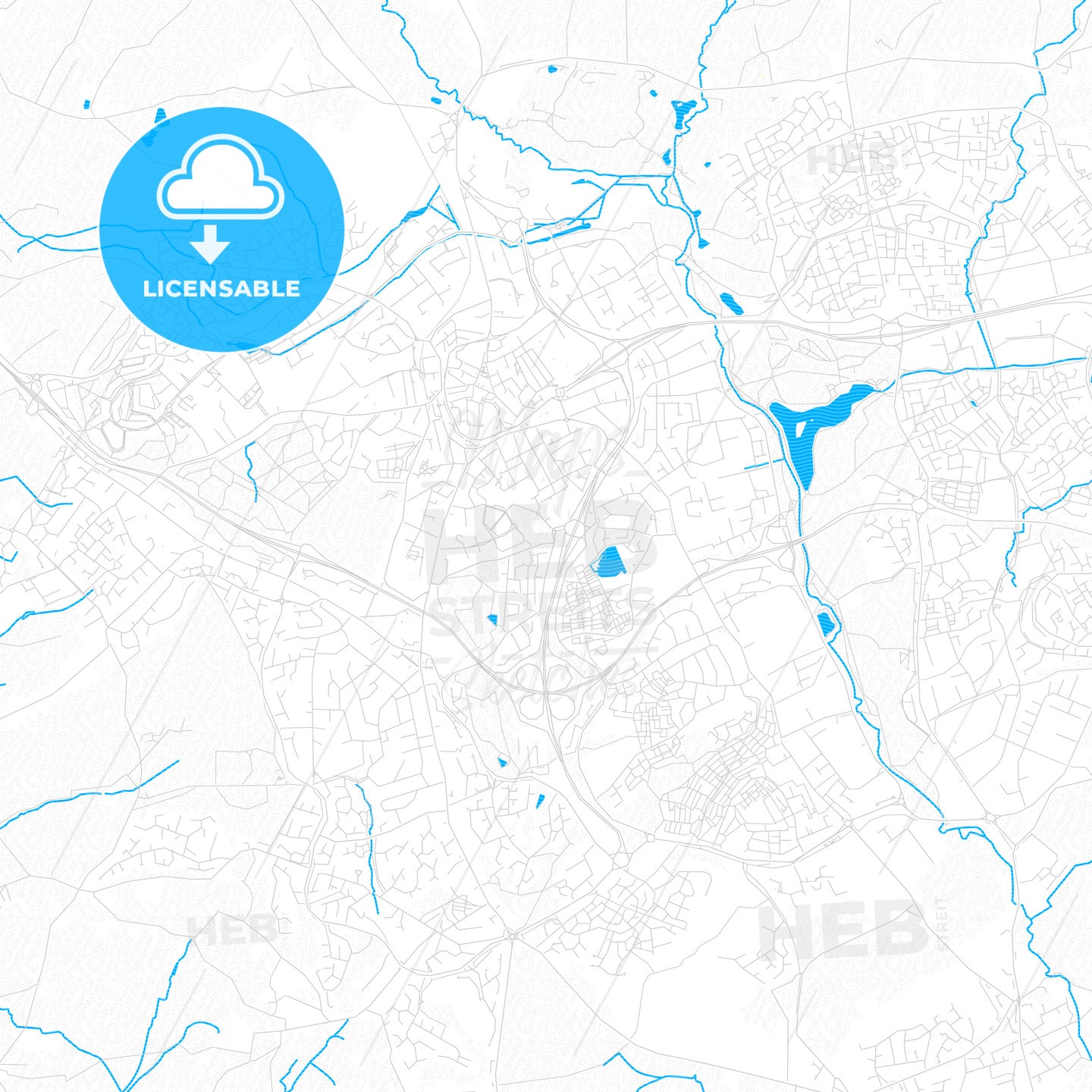 Redditch, England PDF vector map with water in focus