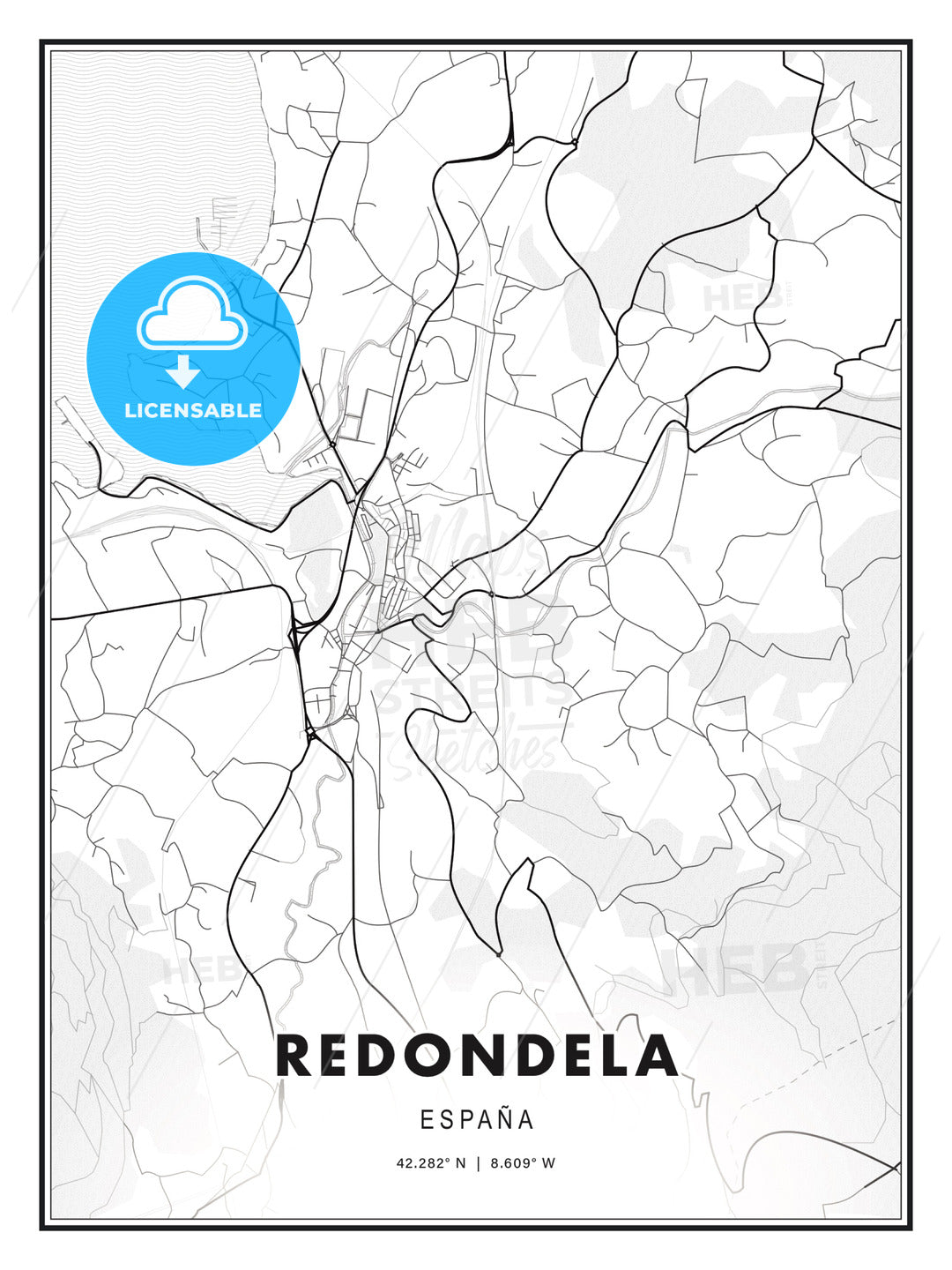 Redondela, Spain, Modern Print Template in Various Formats - HEBSTREITS Sketches