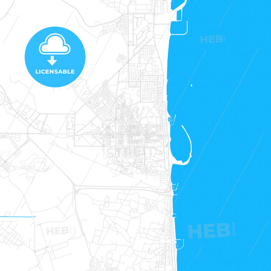 Reef Al Fujairah City, United Arab Emirates PDF vector map with water in focus