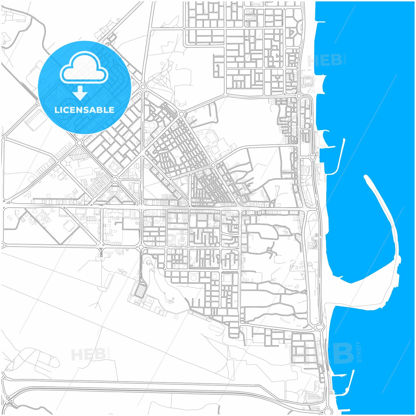 Reef Al Fujairah City, United Arab Emirates, city map with high quality roads.