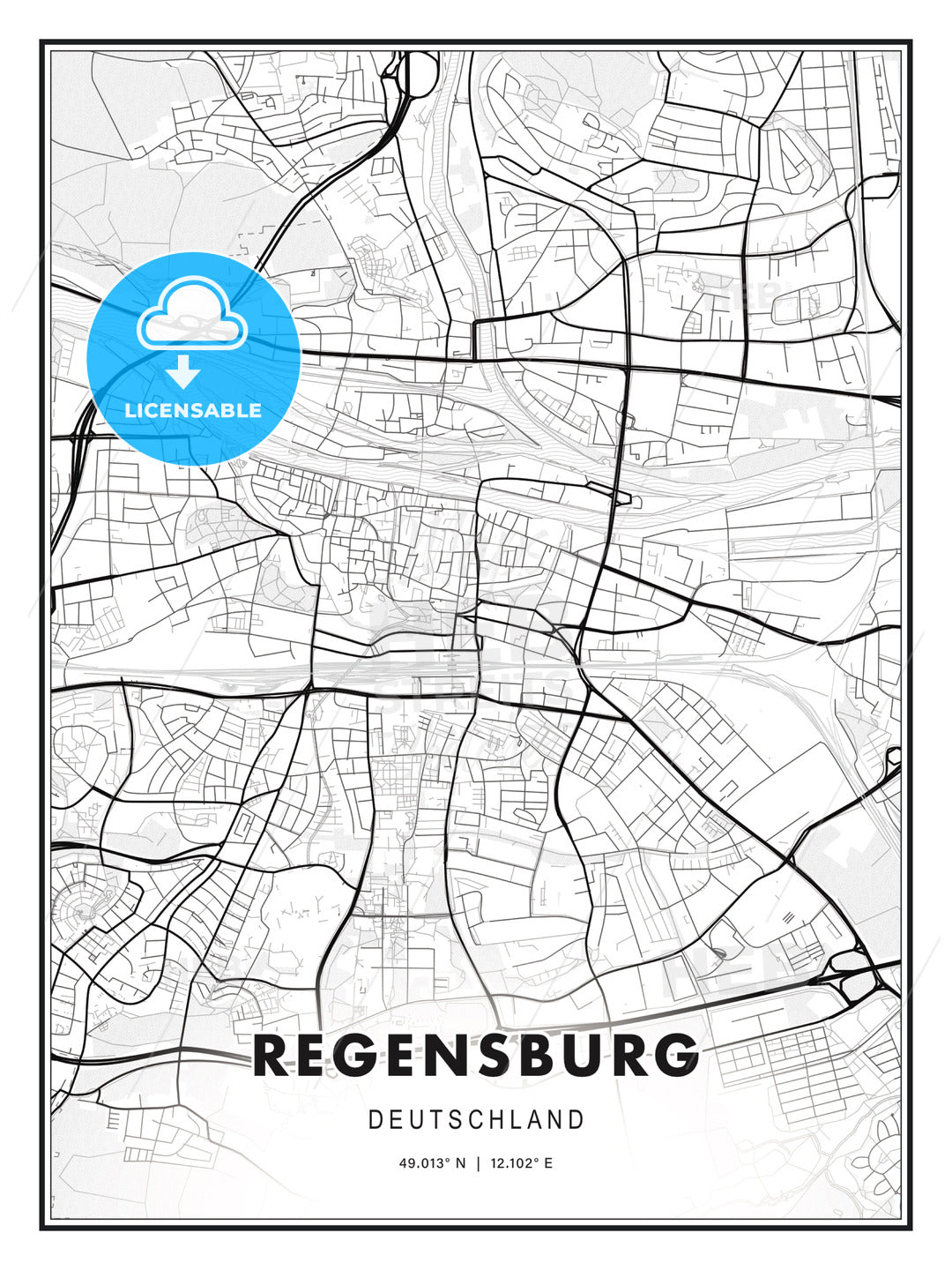 Regensburg, Germany, Modern Print Template in Various Formats - HEBSTREITS Sketches