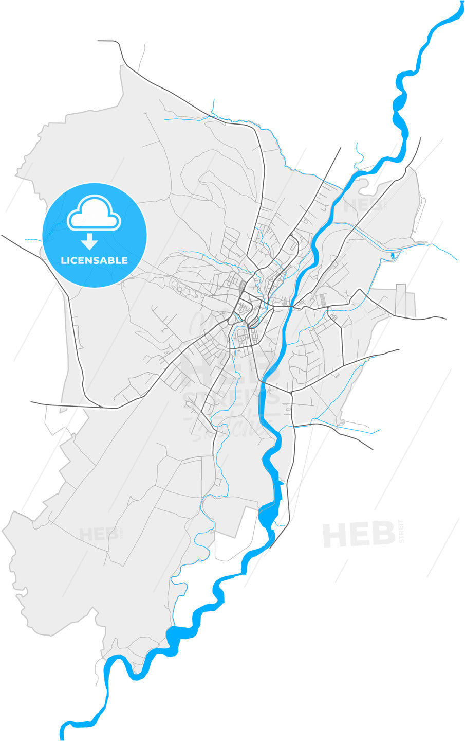 Reghin, Mureș, Romania, high quality vector map