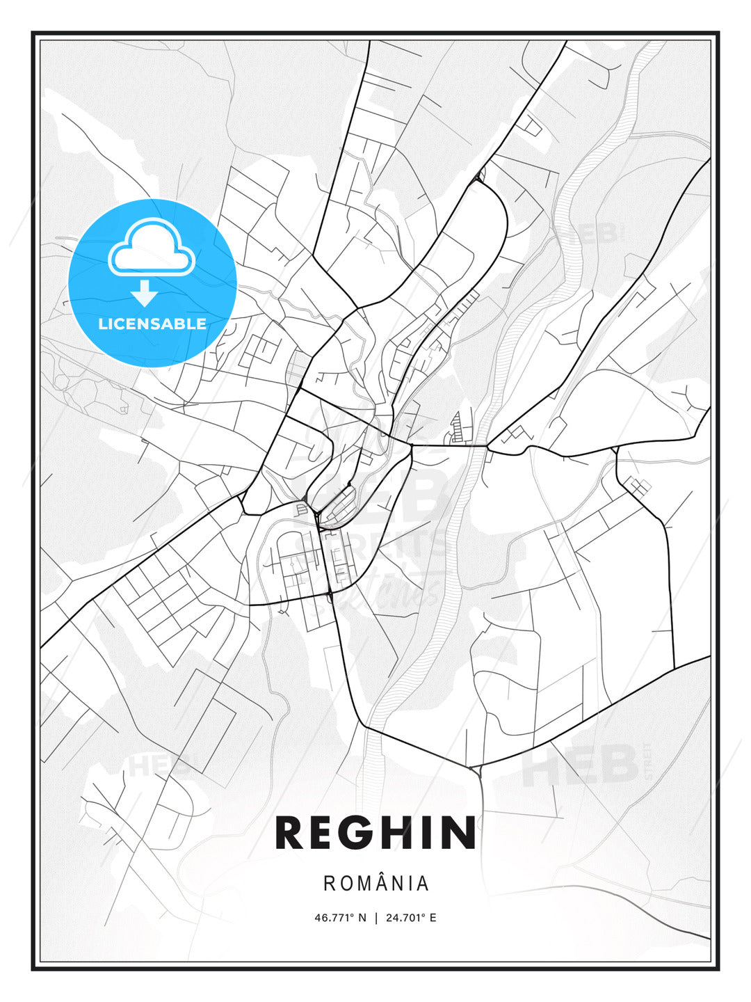 Reghin, Romania, Modern Print Template in Various Formats - HEBSTREITS Sketches