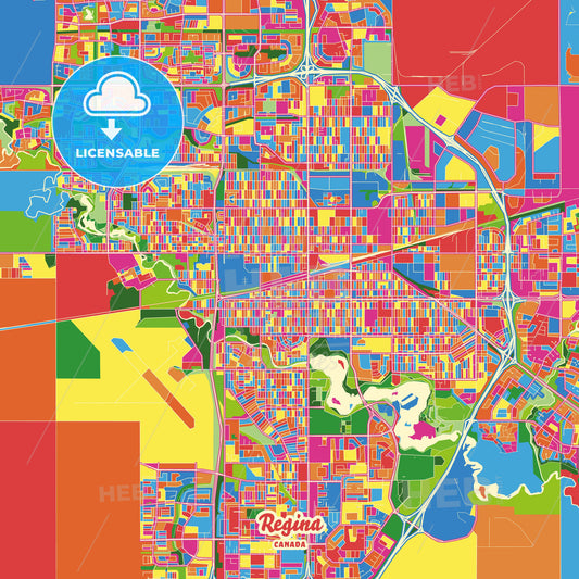 Regina, Canada Crazy Colorful Street Map Poster Template - HEBSTREITS Sketches