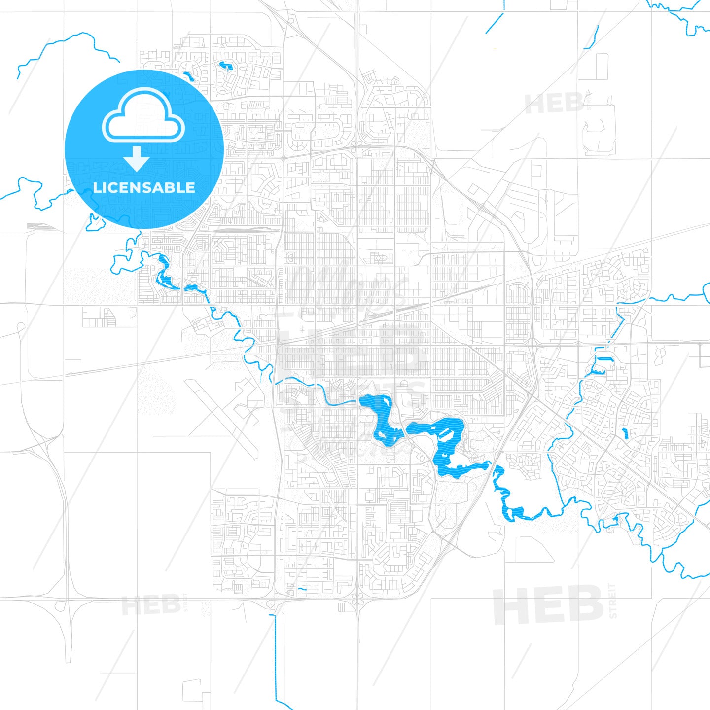 Regina, Canada PDF vector map with water in focus