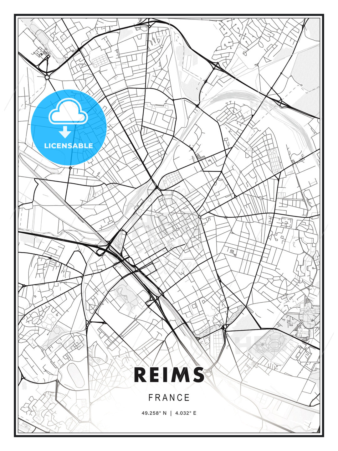 Reims, France, Modern Print Template in Various Formats - HEBSTREITS Sketches
