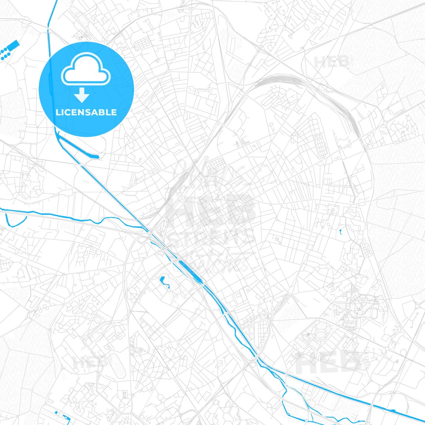 Reims, France PDF vector map with water in focus