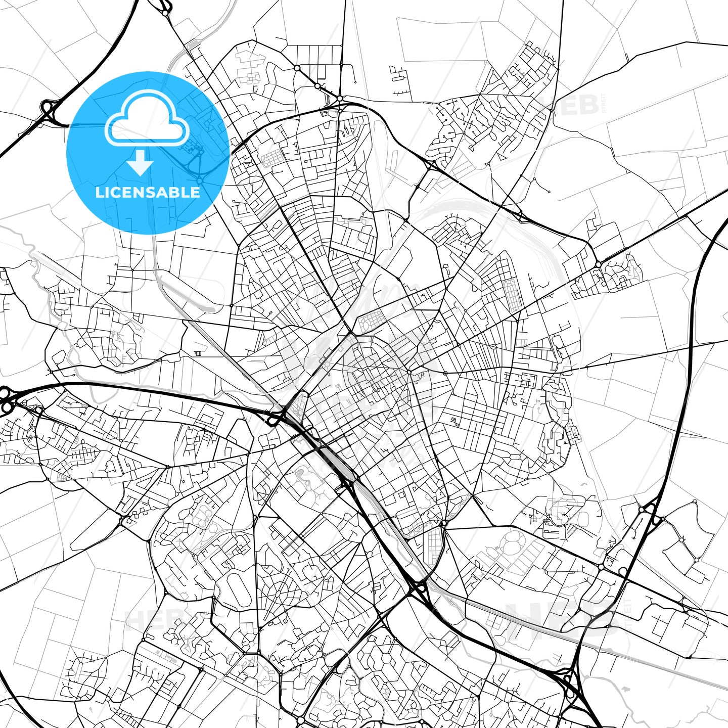 Reims, Marne, downtown map, light