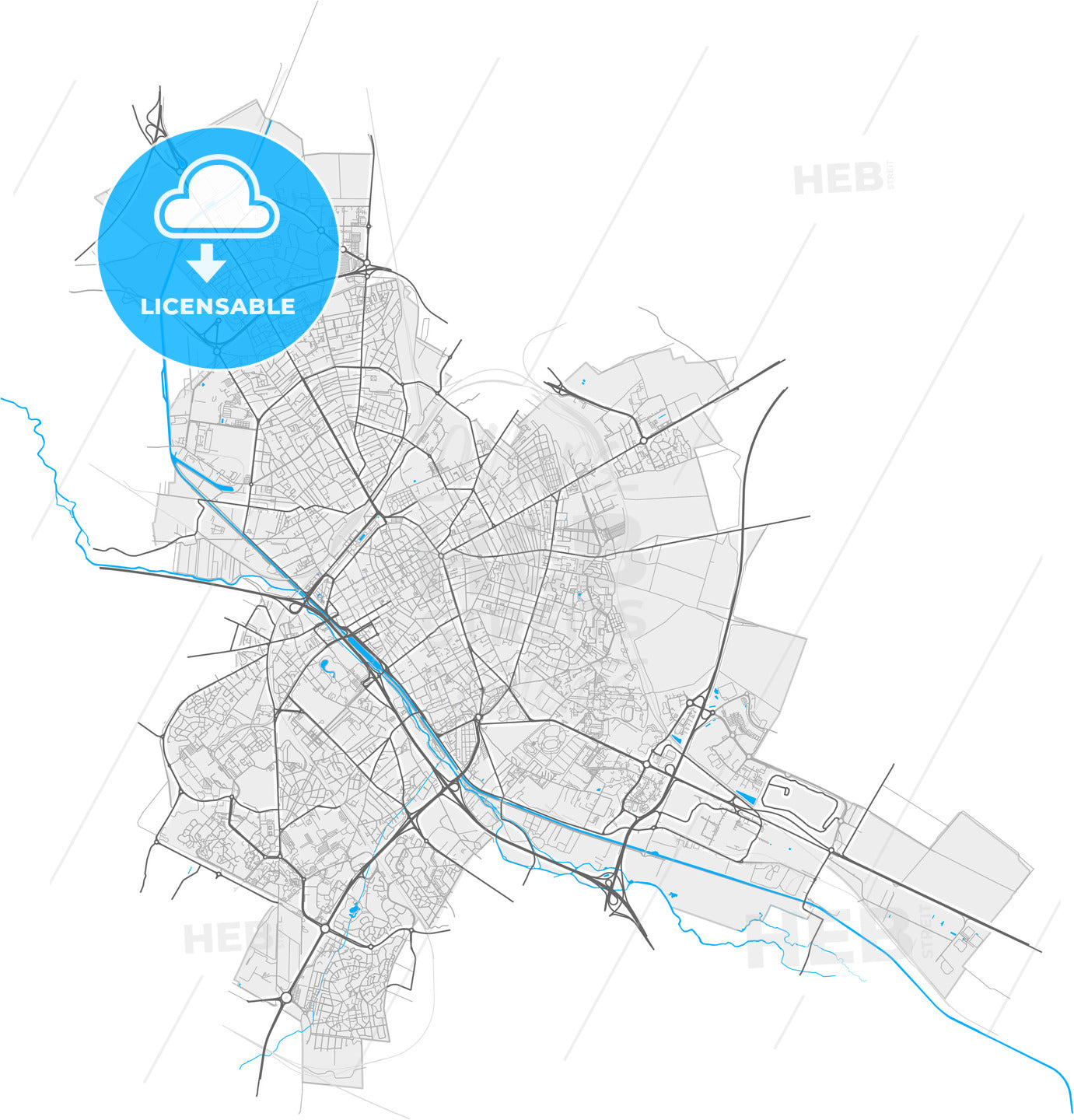 Reims, Marne, France, high quality vector map