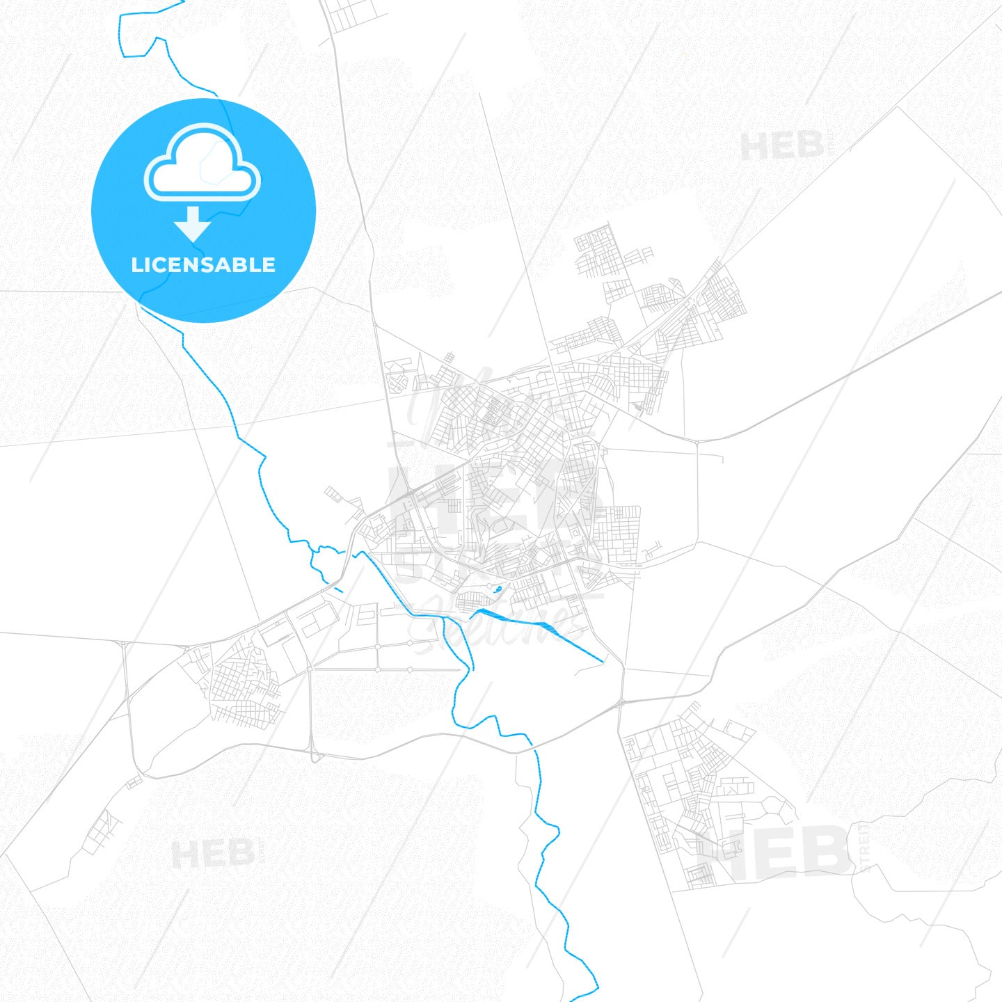 Relizane, Algeria PDF vector map with water in focus