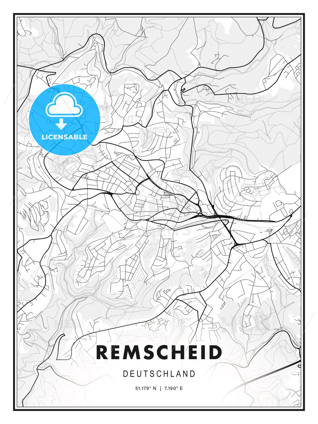 Remscheid, Germany, Modern Print Template in Various Formats - HEBSTREITS Sketches
