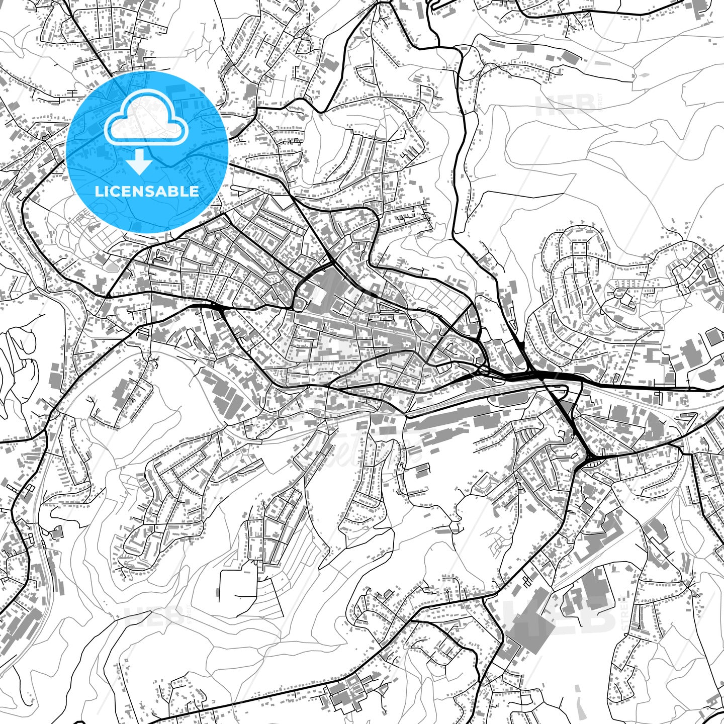 Remscheid, Germany, vector map with buildings