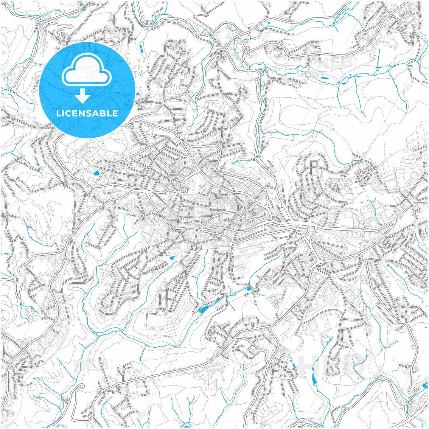 Remscheid, North Rhine-Westphalia, Germany, city map with high quality roads.