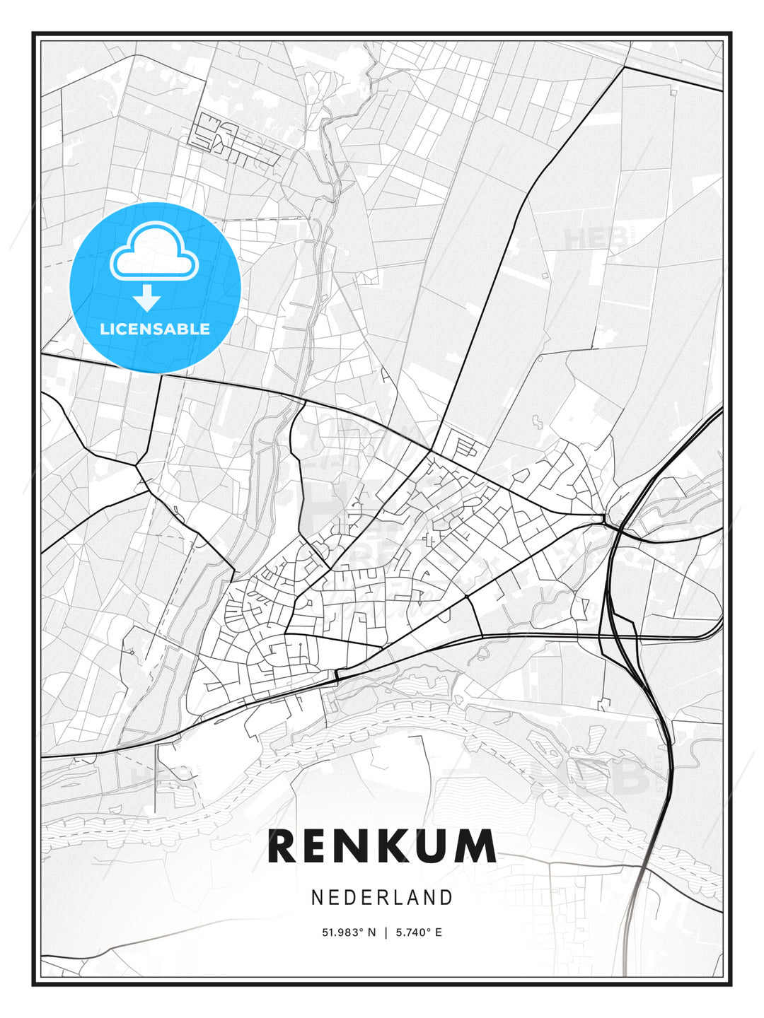 Renkum, Netherlands, Modern Print Template in Various Formats - HEBSTREITS Sketches