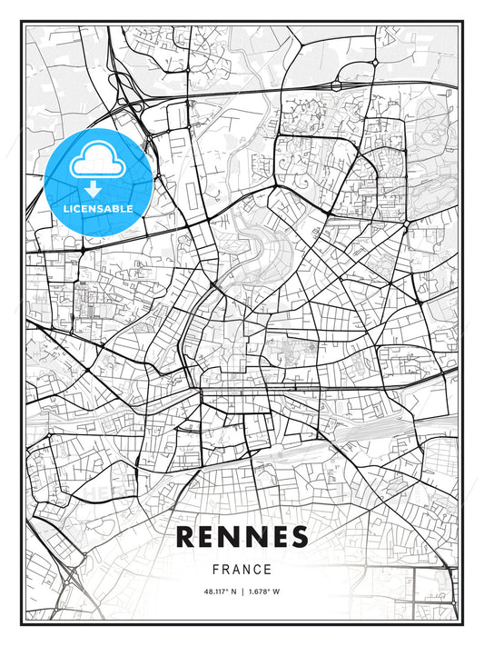 Rennes, France, Modern Print Template in Various Formats - HEBSTREITS Sketches