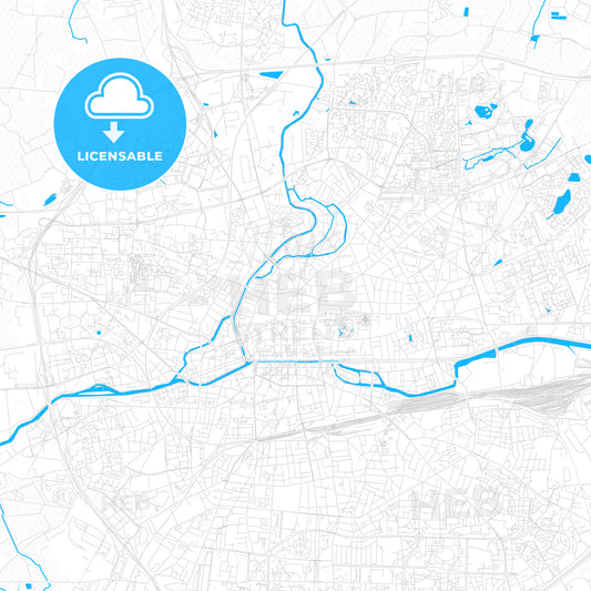 Rennes, France PDF vector map with water in focus