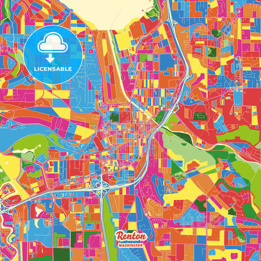 Renton, United States Crazy Colorful Street Map Poster Template - HEBSTREITS Sketches