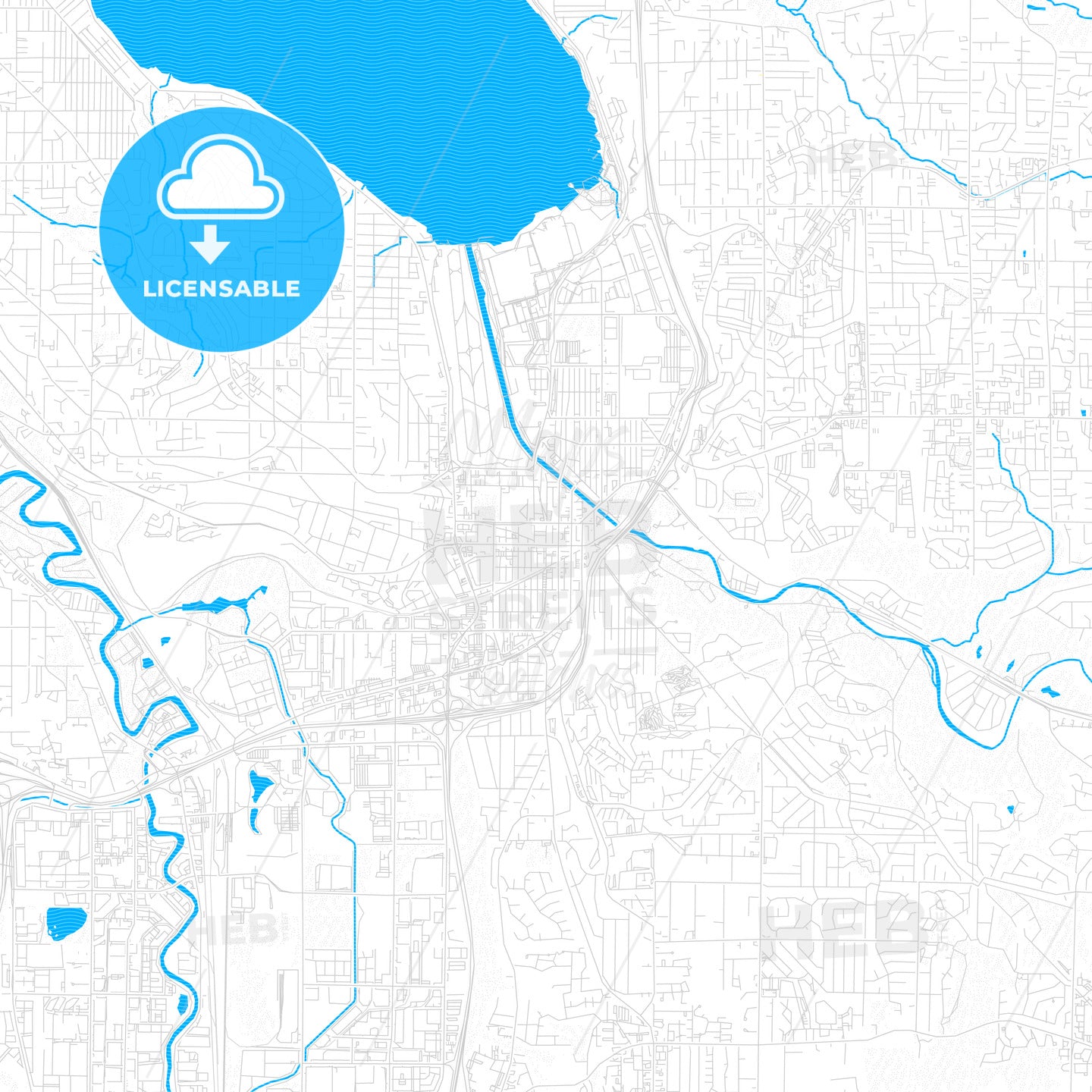 Renton, Washington, United States, PDF vector map with water in focus
