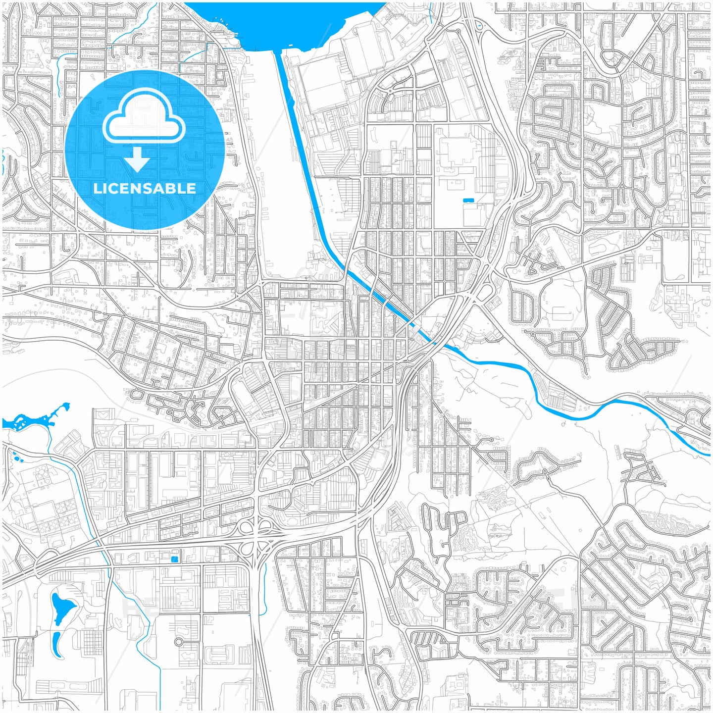 Renton, Washington, United States, city map with high quality roads.